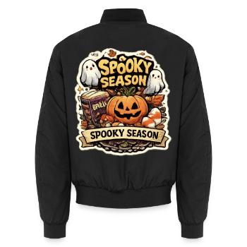 Spooky Season Pumpkin & Ghosts - Unisex Bomber Jacket - black - Back - AI Model Male 185 light (185cm)