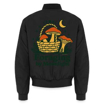 Nahrungssuche im Mondlicht – Goblincore-Pilze - Unisex Bomberjacke - Schwarz - Hinten - AI Model Male 185 light (185cm)