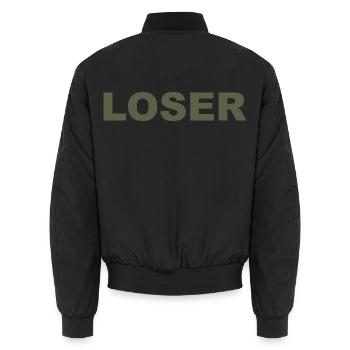 Loose Meme Shirt - Unisex Bomber Jacket - black - Back - AI Model Male 185 light (185cm)