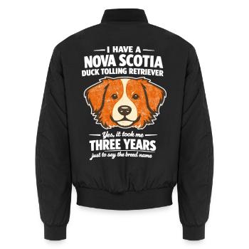 Retro Nova Scotia Duck Tolling Retriever Saying - Unisex Bomber Jacket - black - Back - AI Model Male 185 light (185cm)