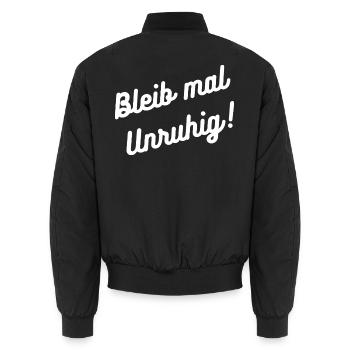 HN Stay Restless – Handwriting Saying - Unisex Bomber Jacket - black - Back - AI Model Male 185 light (185cm)