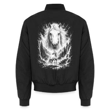 Weißes Pferd in Natur im kunstvollem Zeichenstil - Unisex Bomberjacke - Schwarz - Hinten - AI Model Male 185 light (185cm)