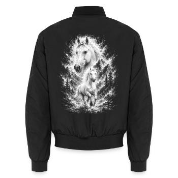 Weißes Pferds in Natur im kunstvollem Zeichenstil - Unisex Bomberjacke - Schwarz - Hinten - AI Model Male 185 light (185cm)