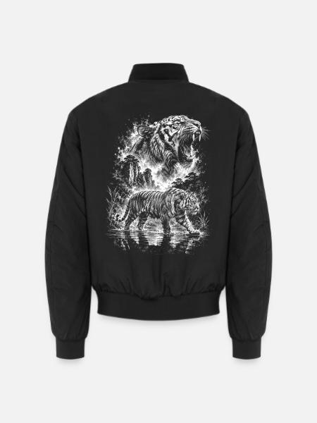 Brüllender Tiger als cooles Porträt im Zeichenstil - Unisex Bomberjacke - Schwarz