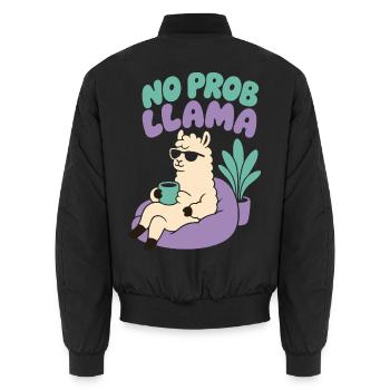 No Prob Llama – Entspanntes Lama mit Kaffee - Unisex Bomberjacke - Schwarz - Hinten - AI Model Male 185 light (185cm)