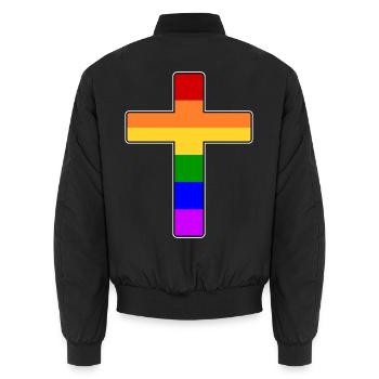 Kreuz Regenbogen - Unisex Bomberjacke - Schwarz - Hinten - AI Model Male 185 light (185cm)