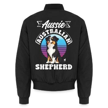 Australian Shepherd - Mein treuer Aussie - Unisex Bomberjacke - Schwarz - Hinten - AI Model Male 185 light (185cm)