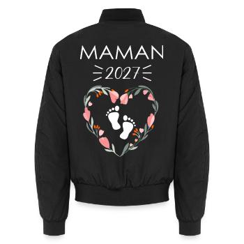 Mama 2027 – Blütenherz-Fußabdrücke - Unisex Bomberjacke - Schwarz - Hinten - AI Model Male 185 light (185cm)