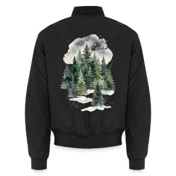 Nachtwald Winterwald Aquarell - Unisex Bomberjacke - Schwarz - Hinten - AI Model Male 185 light (185cm)