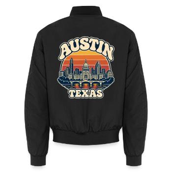 Texas Austin Skyline Retro-Sonnenuntergang - Unisex Bomberjacke - Schwarz - Hinten - AI Model Male 185 light (185cm)