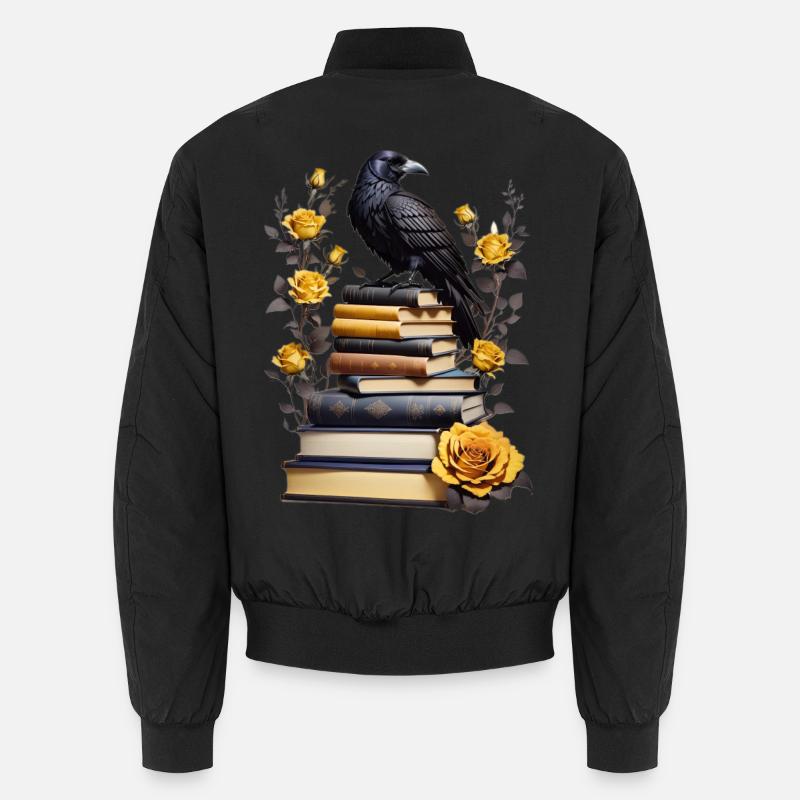 Bücherstapel mit Rabe Unisex Bomberjacke