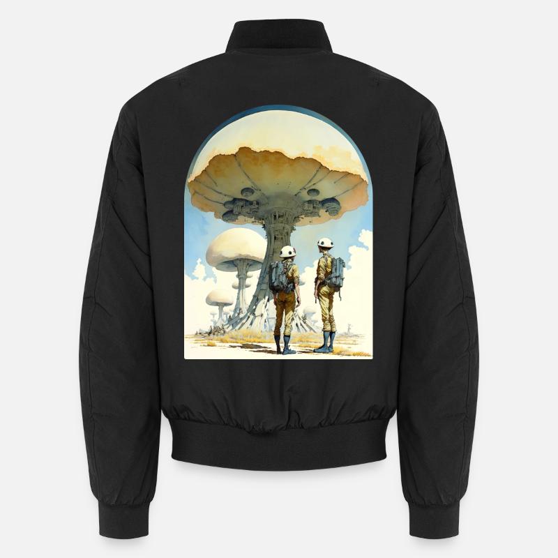 Mushroom Digital Space Art 70s - Unisex Bomber Jacket - black