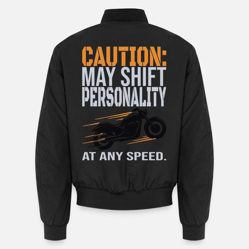 Caution – Personality Shift Biker Design - Unisex Bomber Jacket - black