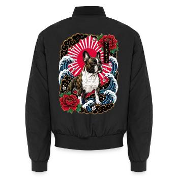 Französische Bulldogge im Japanischen Tattoo Stil - Unisex Bomberjacke - Schwarz - Hinten - AI Model Male 185 light (185cm)