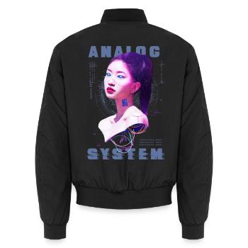 Cyborg Techno – Cyberpunk Hard Techno Rave Outfit - Unisex Bomberjacke - Schwarz - Hinten - AI Model Male 185 light (185cm)