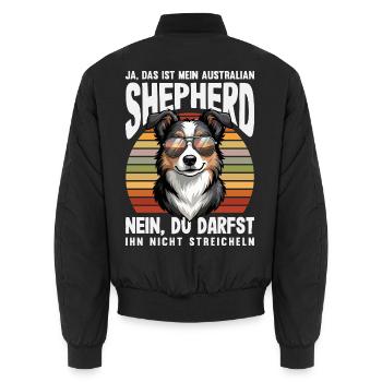 Australian Shepherd - Mein treuer Aussie - Unisex Bomberjacke - Schwarz - Hinten - AI Model Male 185 light (185cm)