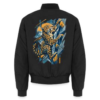 Bouldern Leopard – Abstraktes Klettern - Unisex Bomberjacke - Schwarz - Hinten - AI Model Male 185 light (185cm)