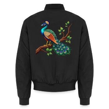Einfacher Pfau auf Ast - Unisex Bomberjacke - Schwarz - Hinten - AI Model Male 185 light (185cm)