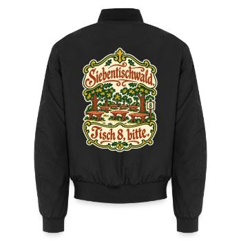 Siebentischwald Tisch 8 bitte - Unisex Bomberjacke - Schwarz - Hinten - AI Model Male 185 light (185cm)