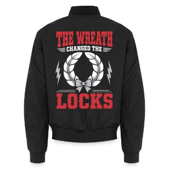Kranzhumor – The Wreath Changed the Locks - Unisex Bomberjacke - Schwarz - Hinten - AI Model Male 185 light (185cm)