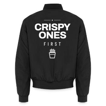 Pommes Pommes Frites Kartoffel Lustig Imbiss Snack - Unisex Bomberjacke - Schwarz - Hinten - AI Model Male 185 light (185cm)