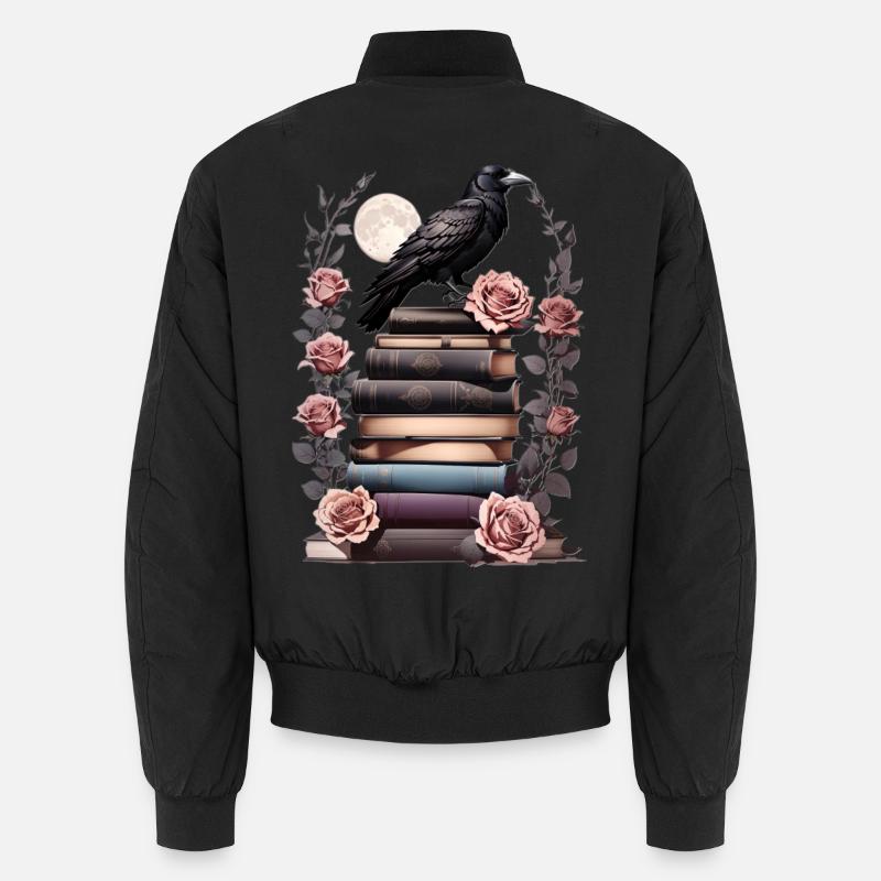 Bücherstapel mit Rabe Unisex Bomberjacke