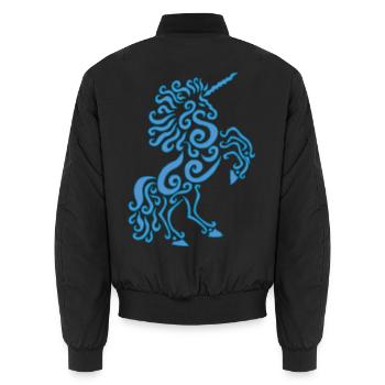 Blue Unicorn Horse - Unisex Bomber Jacket - black - Back - AI Model Male 185 light (185cm)