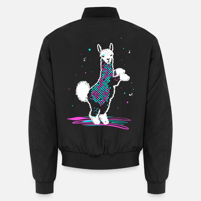 Alpaca in 80s Disco Retro Style Funky Alpaca Unisex Bomber Jacket