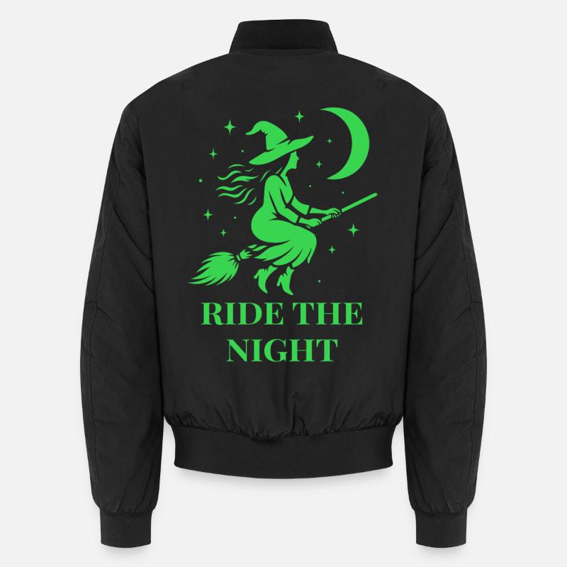 Halloween witch rides through the night with moon Unisex Bomber Jacket