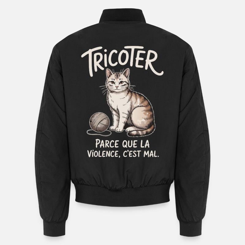 Knitting, because violence is wrong - Unisex Bomber Jacket - black