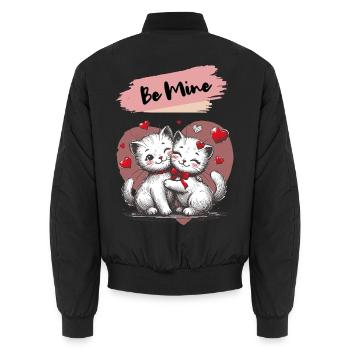 Be Mine Cat Cuddle with Hearts - Unisex Bomber Jacket - black - Back - AI Model Male 185 light (185cm)