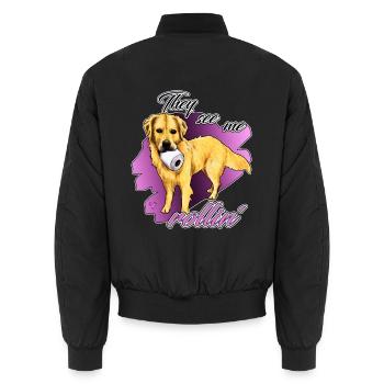 Golden Retriever Hund Meme Shirt lustig - Unisex Bomberjacke - Schwarz - Hinten - AI Model Male 185 light (185cm)