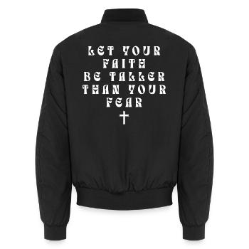 Lass deinen Glauben größer sein als deine Angst Christ - Unisex Bomberjacke - Schwarz - Hinten - AI Model Male 185 light (185cm)