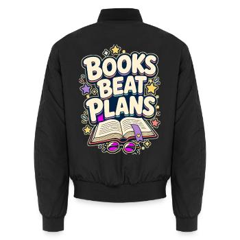 BOOKS BEAT PLANS Nickerchen - Unisex Bomberjacke - Schwarz - Hinten - AI Model Male 185 light (185cm)