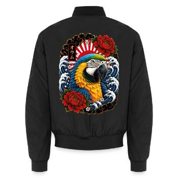 Ara Papagei im japanischen Irezumi Tattoo Stil - Unisex Bomberjacke - Schwarz - Hinten - AI Model Male 185 light (185cm)