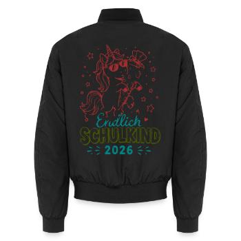 Unicornenfeier Schulkind 2026 - Unisex Bomberjacke - Schwarz - Hinten - AI Model Male 185 light (185cm)