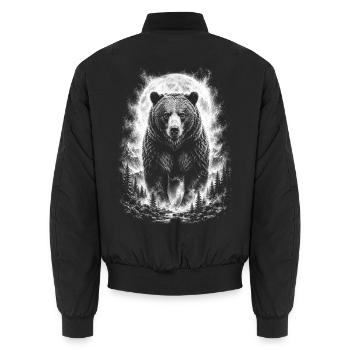 Starker Grizzly in Bergnatur im Zeichenstil - Unisex Bomberjacke - Schwarz - Hinten - AI Model Male 185 light (185cm)