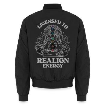 Chakra Lizenz - Energie im Flow - Unisex Bomberjacke - Schwarz - Hinten - AI Model Male 185 light (185cm)