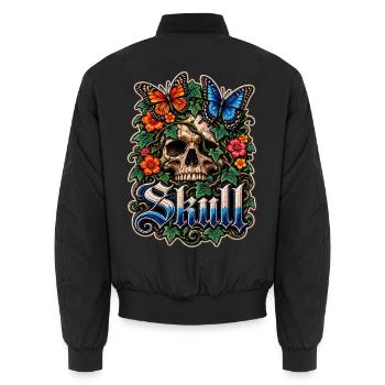 Blumen-Schädel mit Schmetterlingen - Unisex Bomberjacke - Schwarz - Hinten - AI Model Male 185 light (185cm)