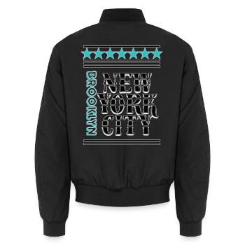 Brooklyn NYC Neon Urbaner Tippfehler - Unisex Bomberjacke - Schwarz - Hinten - AI Model Male 185 light (185cm)