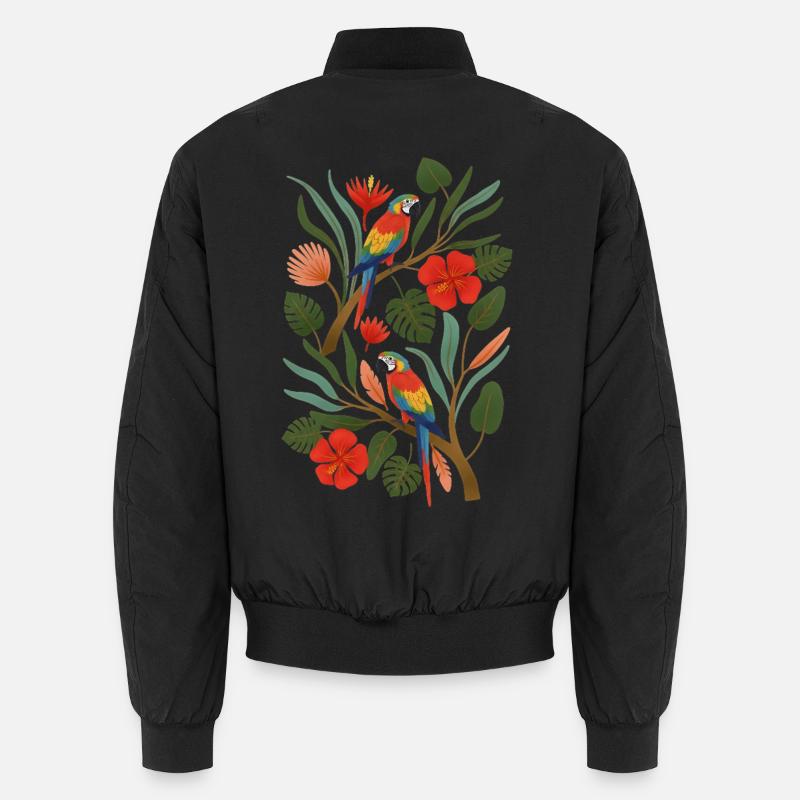 Perroquets tropicaux dans la forêt florale Bomber unisexe