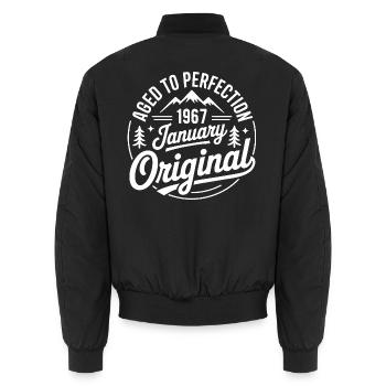 Januar 1967 – Vintage Outdoor Adventure Edition - Unisex Bomberjacke - Schwarz - Hinten - AI Model Male 185 light (185cm)
