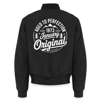 Januar 1973 – Vintage Outdoor Adventure Edition - Unisex Bomberjacke - Schwarz - Hinten - AI Model Male 185 light (185cm)