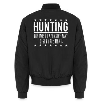 Jäger Lustiger Spruch – Gratis Fleisch Design - Unisex Bomberjacke - Schwarz - Hinten - AI Model Male 185 light (185cm)