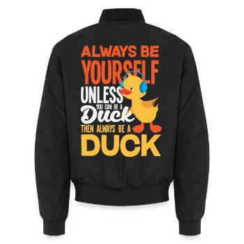 Funny Ducks Motif Ducks Lover Sayings - Unisex Bomber Jacket - black - Back - AI Model Male 185 light (185cm)