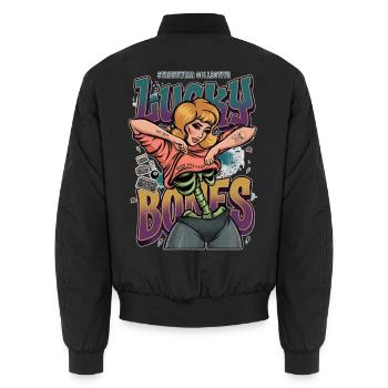 Lucky Bones Streetwear rétro squelette pin up - Bomber unisexe - noir - Dos - AI Model Male 185 light (185cm)