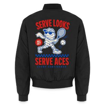Serve Looks Serve Aces – Cooler Tennisfrosch - Unisex Bomberjacke - Schwarz - Hinten - AI Model Male 185 light (185cm)