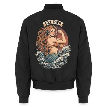 Meerjungfrau GRL PWR – Starke Nixe mit Muskeln - Unisex Bomberjacke - Schwarz - Hinten - AI Model Male 185 light (185cm)