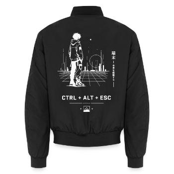 Ctrl Alt Esc Neon Skyline - Unisex Bomberjacke - Schwarz - Hinten - AI Model Male 185 light (185cm)