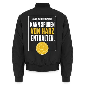Allergiehinweis Handball – Spuren von Harz - Unisex Bomberjacke - Schwarz - Hinten - AI Model Male 185 light (185cm)